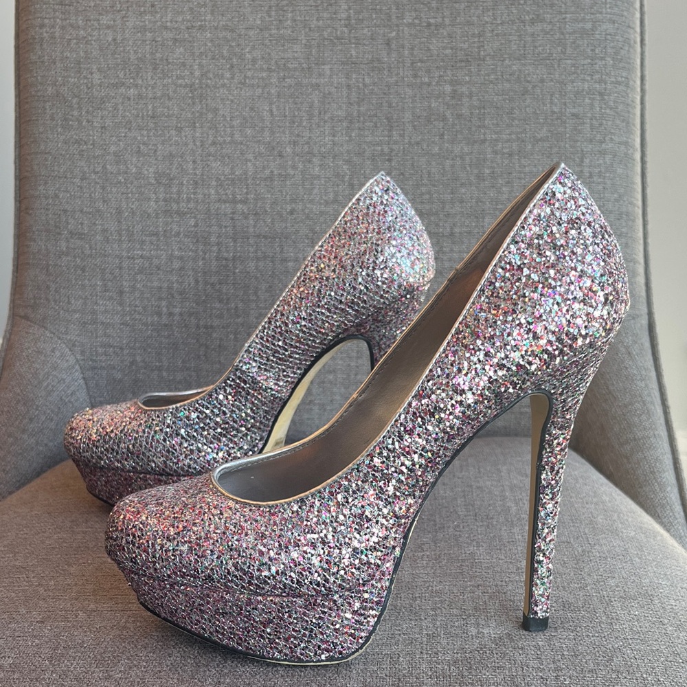 Bakers Sparkling Glitter Multicolor Platform Heels - Picture 2 of 8